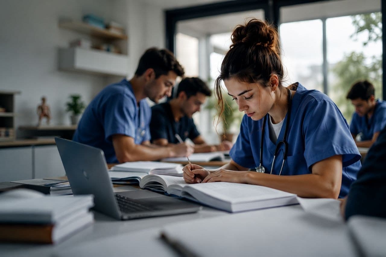 Medical students studying